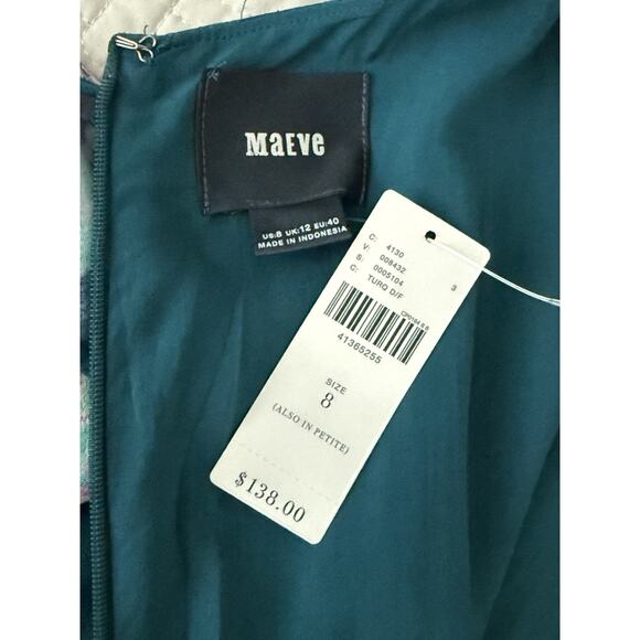 NWT Anthropologie MAEVE Elia Open Shoulder Turquoise Teal Blue Floral Dress Sz 8 - Picture 12 of 16